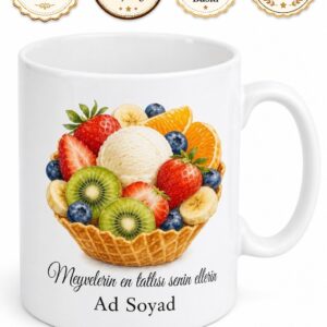 Meyve Salatası Yapan Anneye Karışık Meyveli Dondurmalı Kupa Bardak Hediye