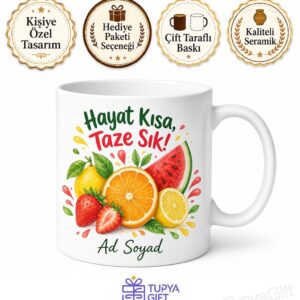 Meyve Suyu Seven Arkadaşa Vitamin Deposu Taze Sıkılmış Enerji Kupa Bardak Hediye