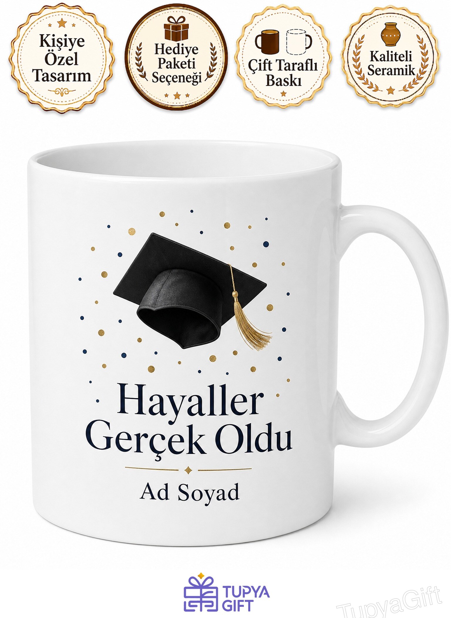 Mezuniyet Kep Fırlatma Üniversite Bitti Kupa Bardak Mezun Hediye