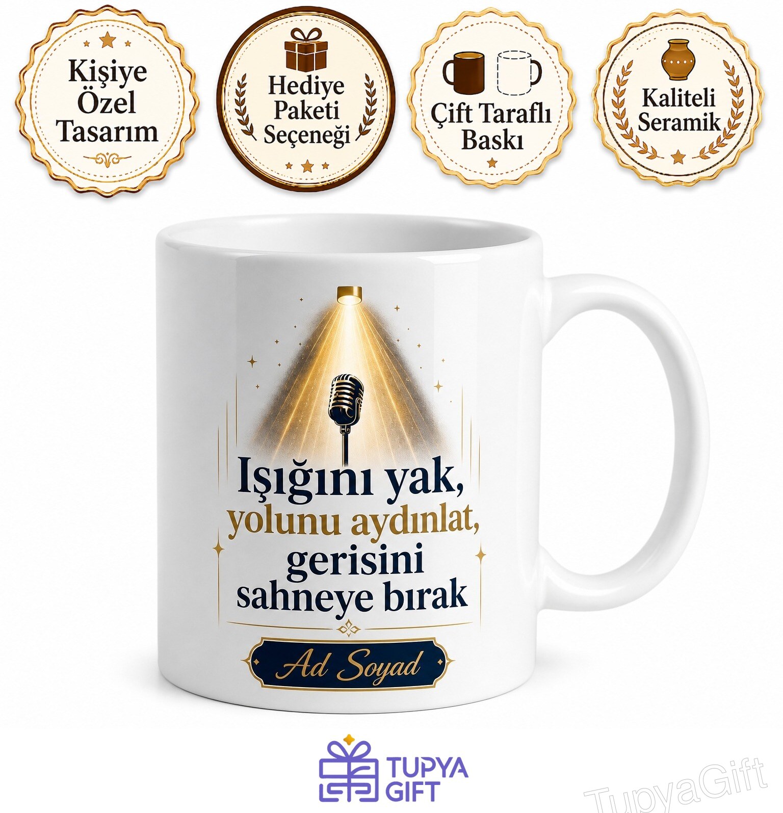 Motivasyon Konuşmacısına Hediye Başarı İlham Sahne Işığı Liderlik Vizyonu Baskılı Kupa Bardak