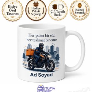 Moto Kurye Kupa Paket Teslimat Motosiklet Temalı Hediye Bardak Kurye Kupası