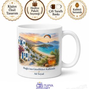 Muğla Bodrum Beyaz Evler Fethiye Ölüdeniz Marmaris Kızkumu Çam Balı Baskılı Kupa Hediye
