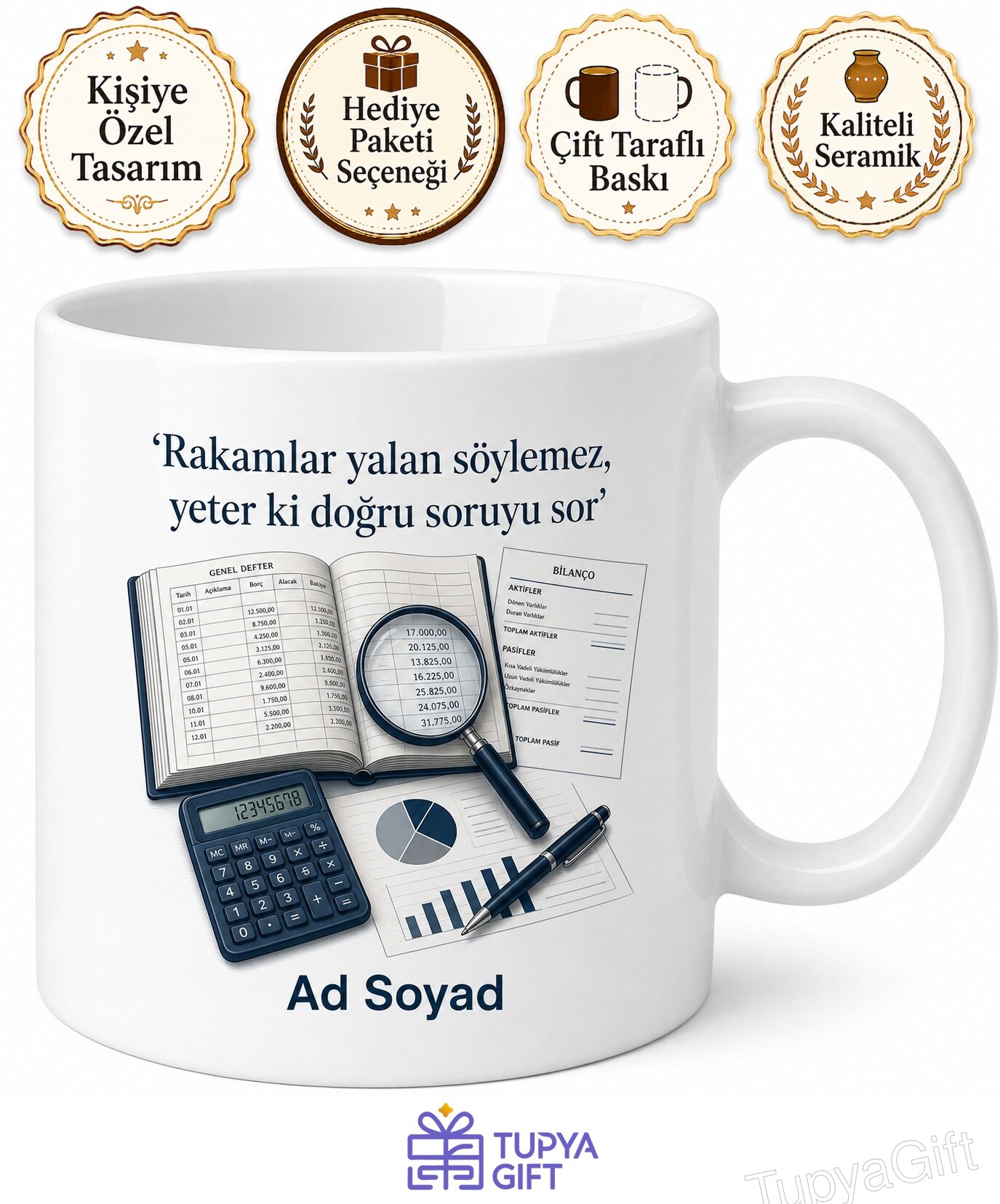Muhasebe Denetçisine Hediye Hata Arama Bilanço İnceleme Vergi Kanunu Ofis Kupa Bardak