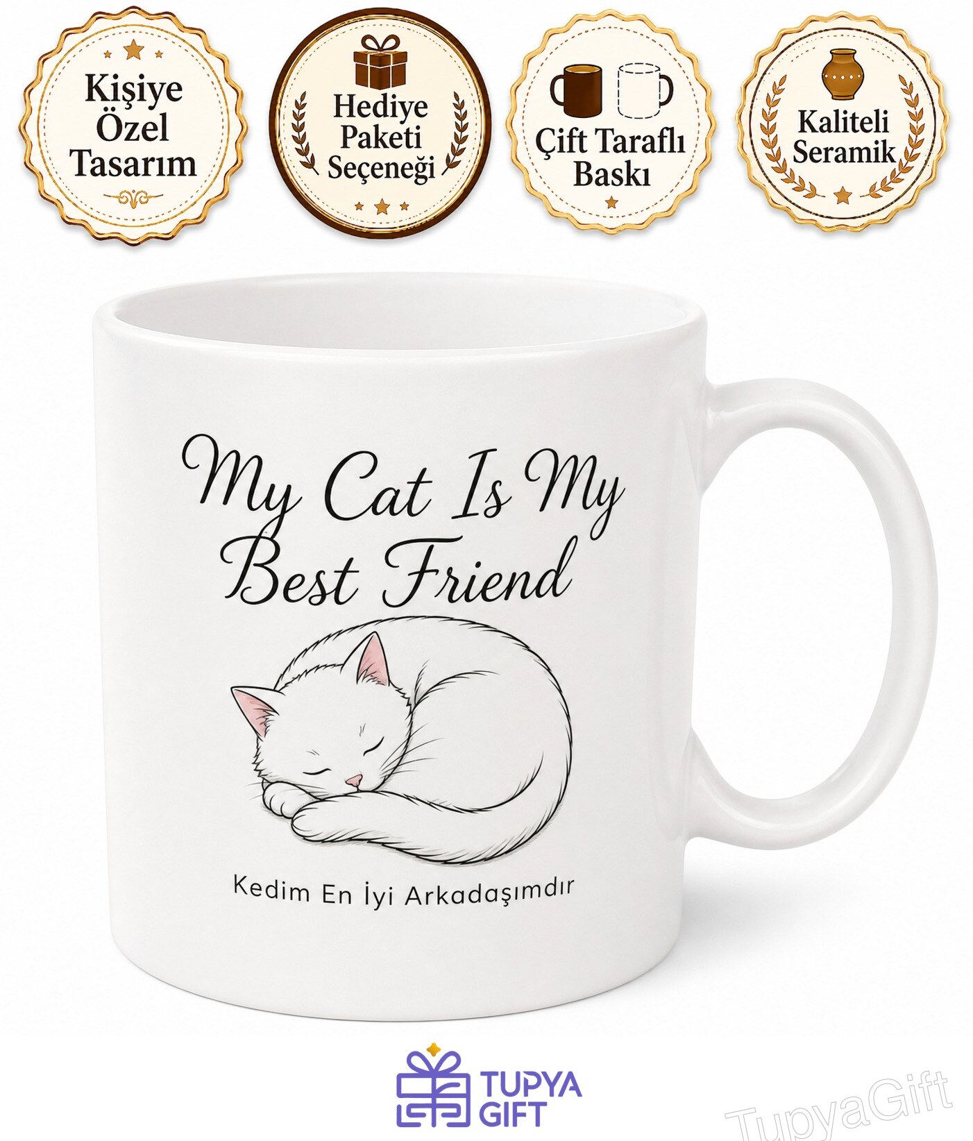 My Cat Is My Best Friend Yazılı Kedim En İyi Arkadaşımdır İngilizce Kupa Bardak Hediye