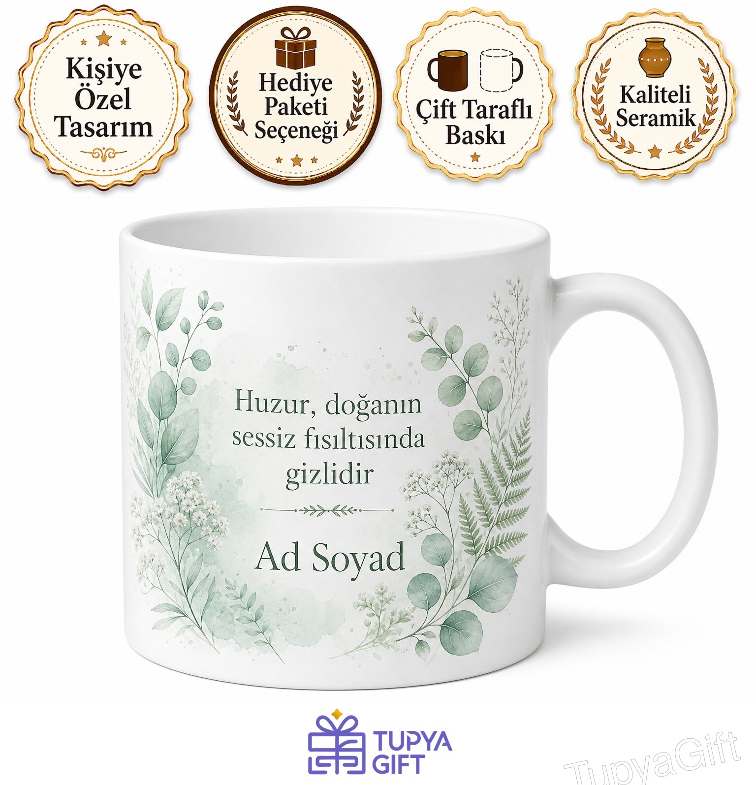 Nane Yeşili Doğal Tasarımlı Huzur Veren Dingin Kahve Kupası Hediye Bardak
