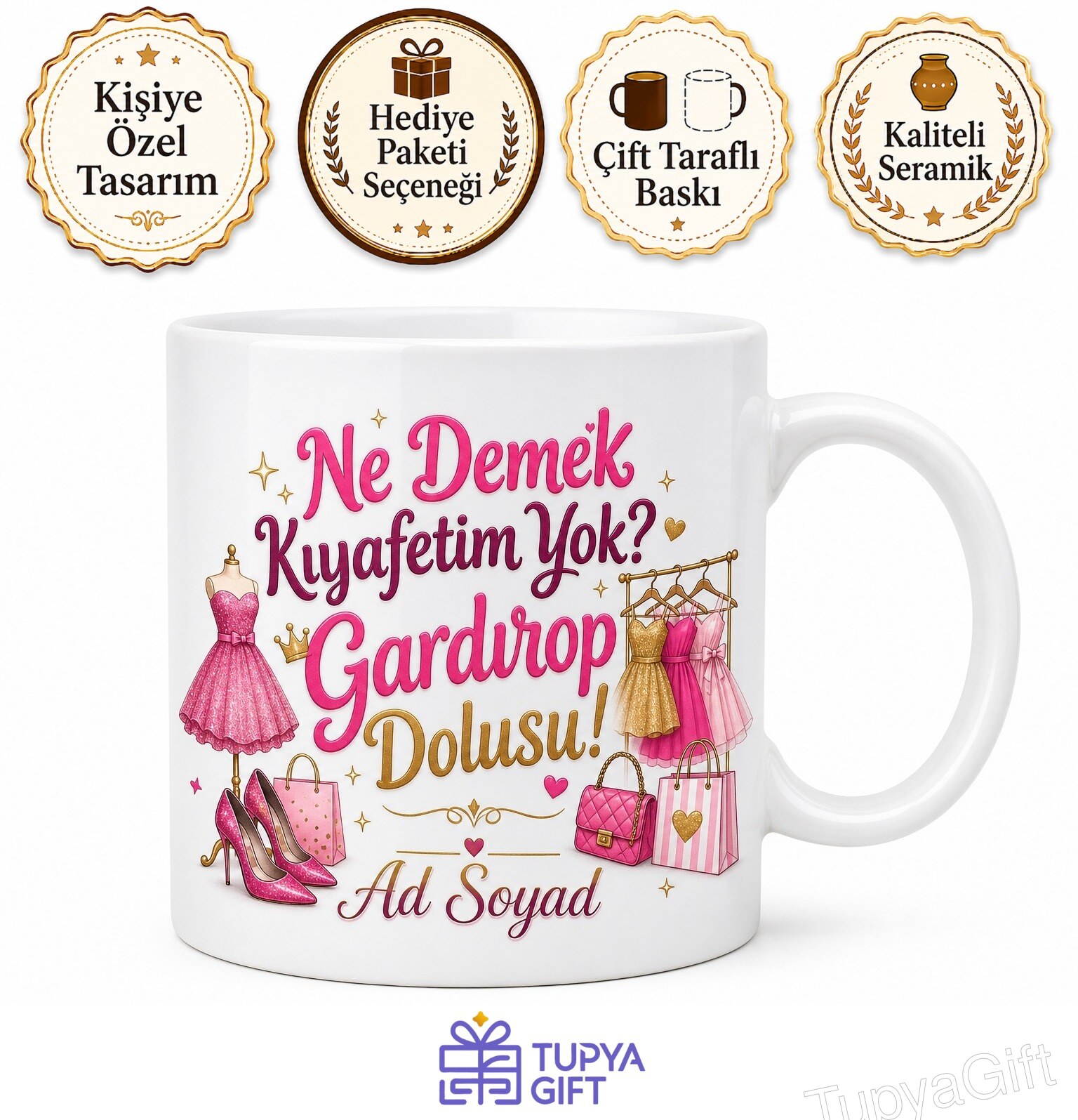 Ne Demek Kıyafetim Yok Gardırop Dolusu Esprili Kadın Kupası Hediye Bardak