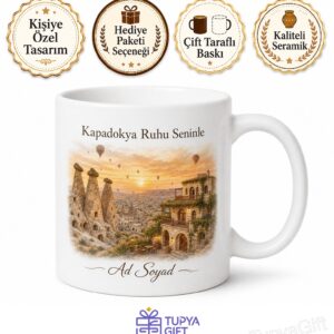 Nevşehir Ürgüp Peri Bacaları Kaya Evleri Asmalı Konak Temenni Tepesi Baskılı Kupa Bardak Hediye
