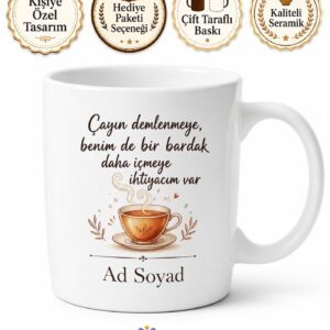 Ofis Tiryaki Kupa Çay Makinesi Temalı Baskılı Bardak Hediye