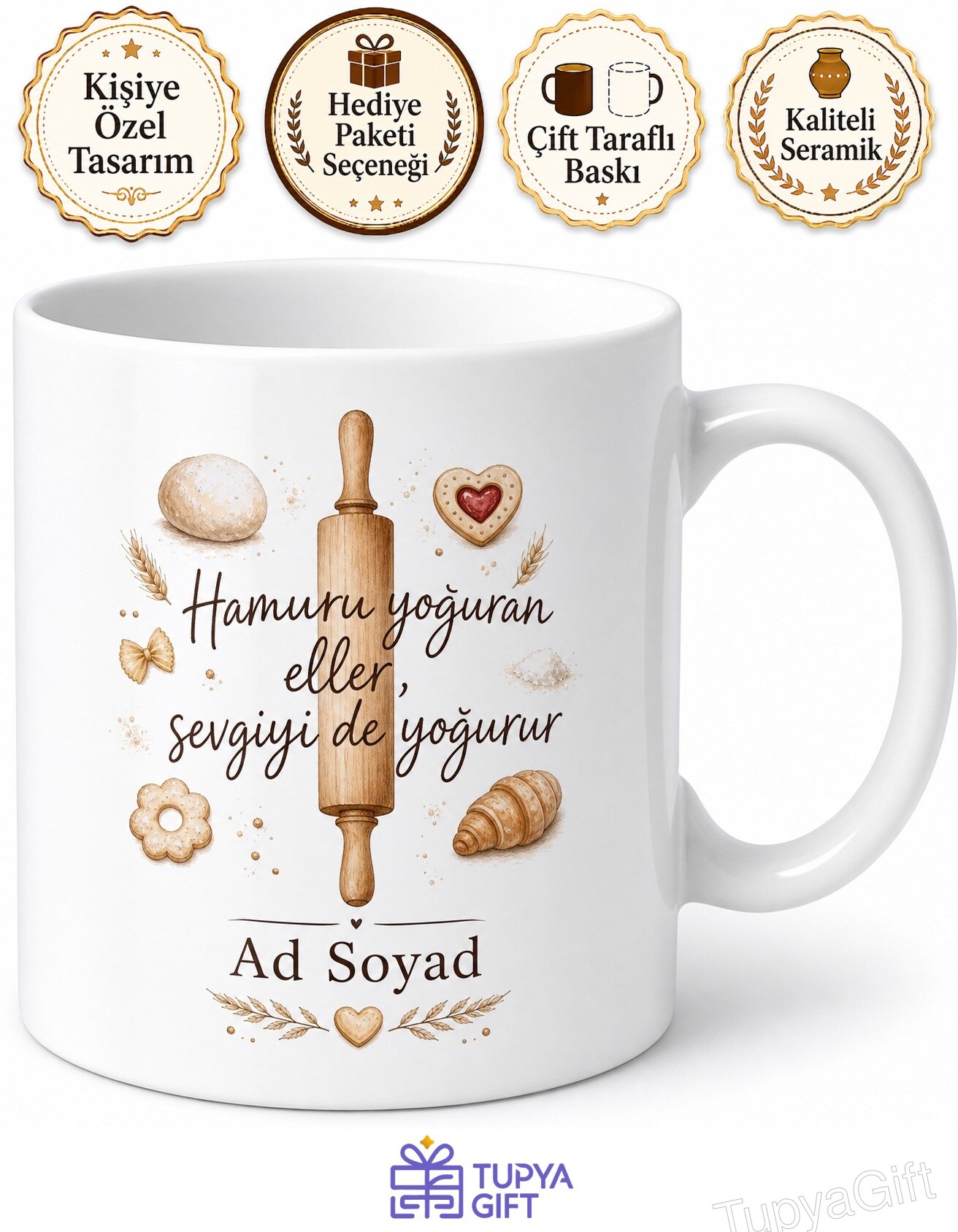 Oklava Kullananlara Özel Baskılı Kupa Bardak Baklava Oklavası Hediye