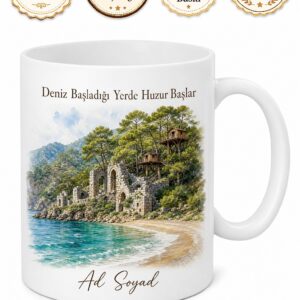 Olympos Antik Kenti Ağaç Evler Çıralı Plajı Akdeniz Hatırası Porselen Kupa Bardak Hediye