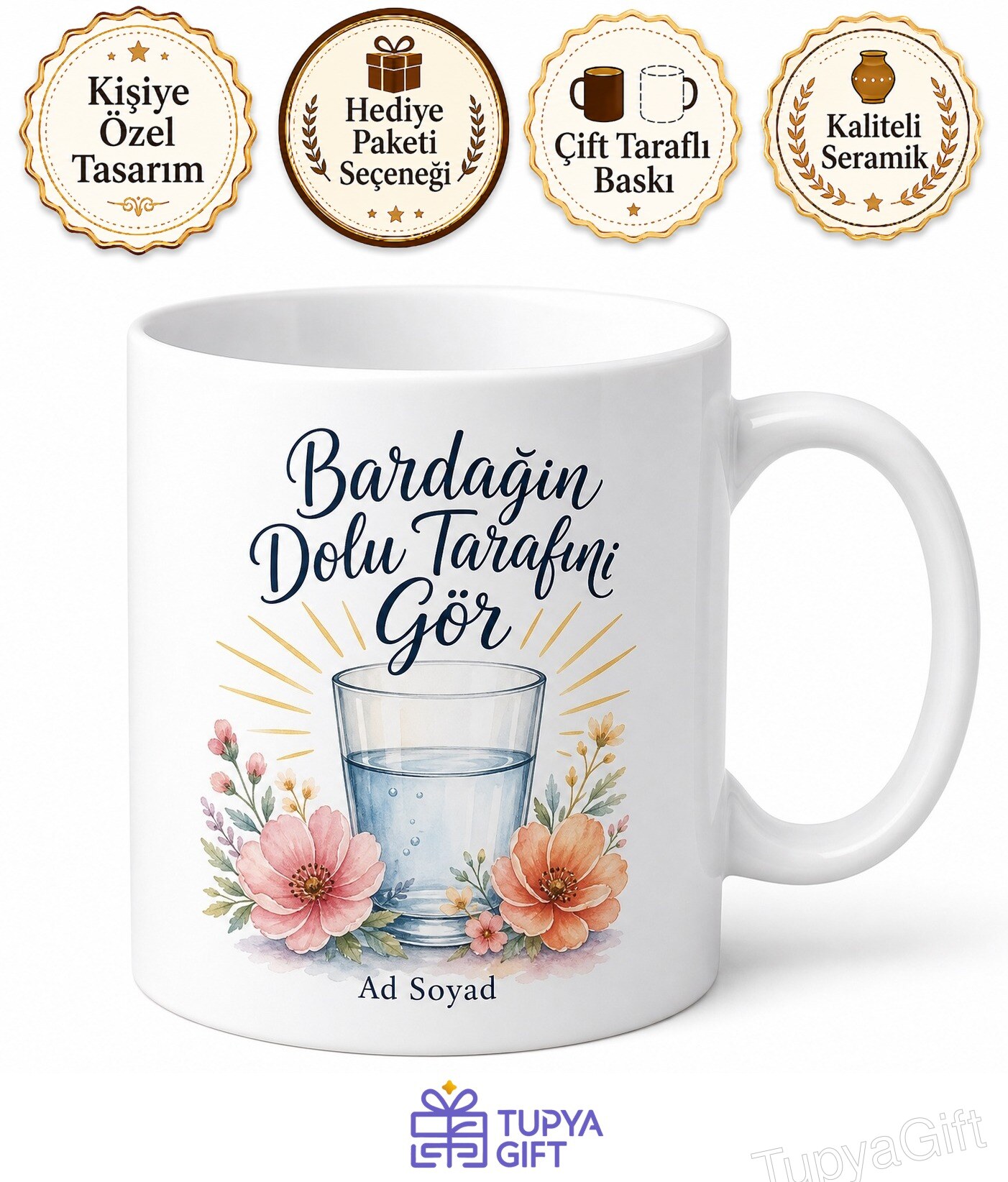 Optimist İnsanlara Bardağın Dolu Tarafı Polyanna Mutluluğu Kupa Bardak Hediye