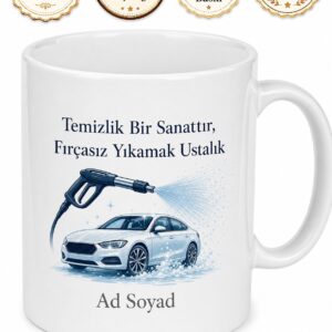 Oto Yıkamada Fırçasız Yıkama Yapan Titiz Temizlikçi Seramik Kupa Hediye Bardak
