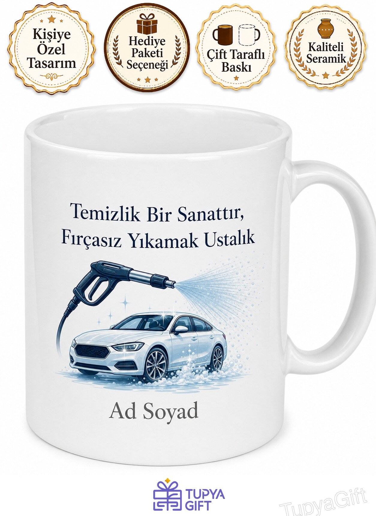 Oto Yıkamada Fırçasız Yıkama Yapan Titiz Temizlikçi Seramik Kupa Hediye Bardak