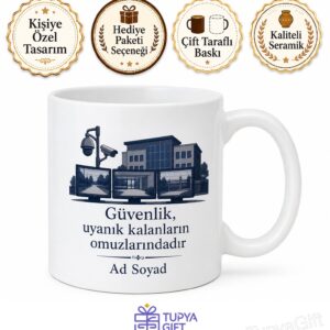 Özel Güvenlik Görevlisine Hediye Kamera Nöbet Turu Bina Güvenliği Baskılı Kupa Bardak