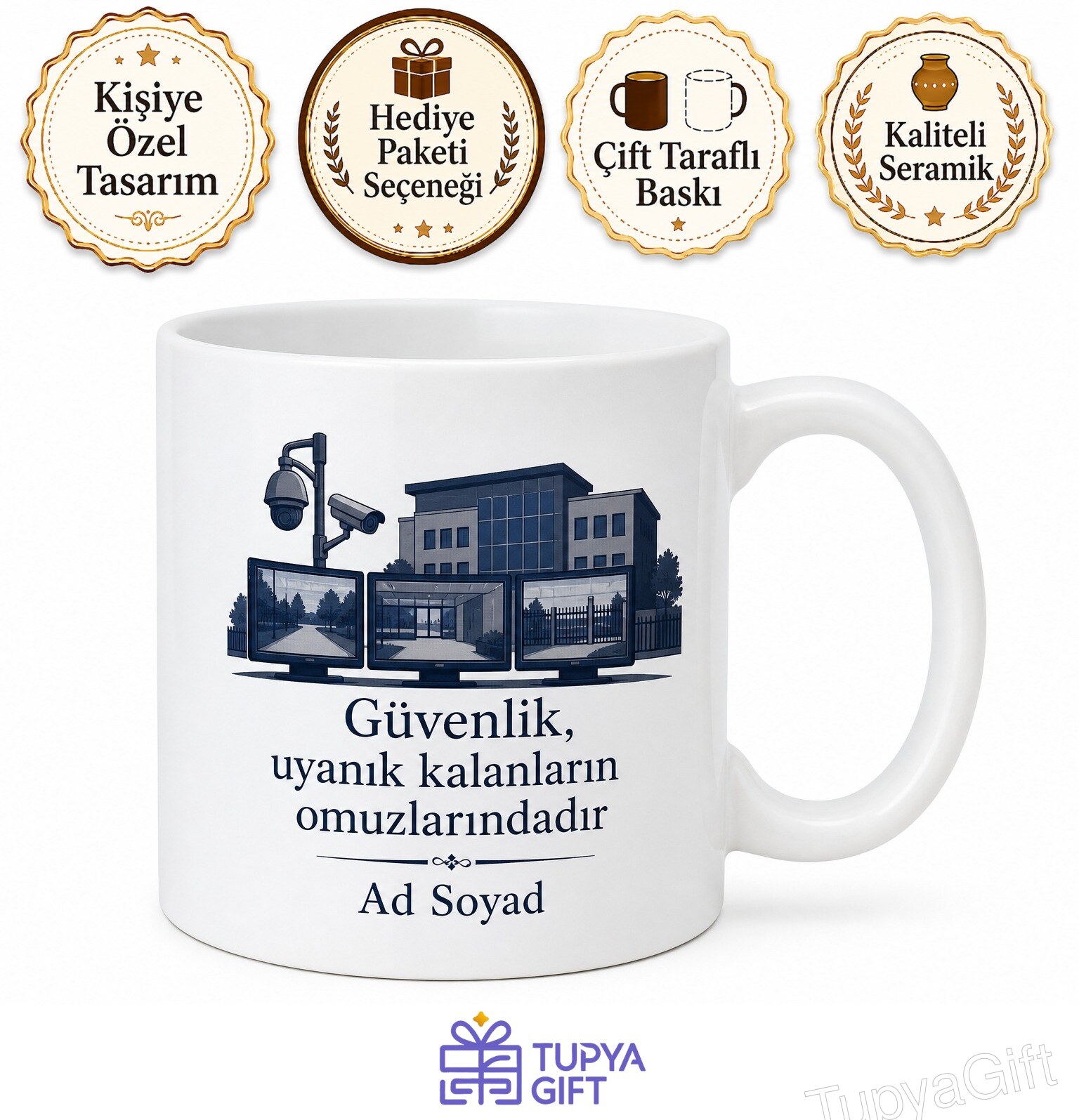Özel Güvenlik Görevlisine Hediye Kamera Nöbet Turu Bina Güvenliği Baskılı Kupa Bardak