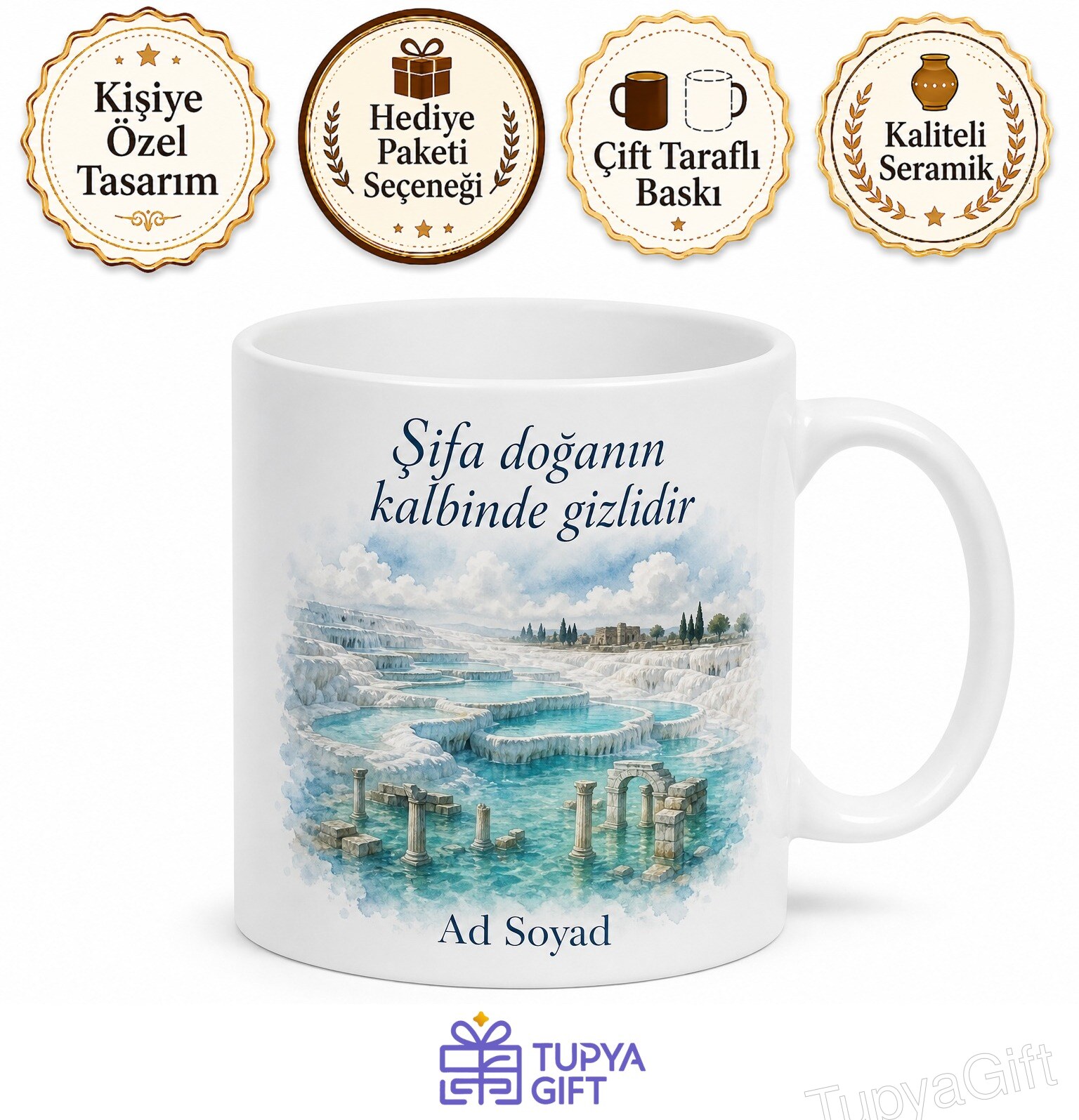 Pamukkale Travertenleri Beyaz Pamuk Antik Havuz Şifa Kupası Hediye Bardak
