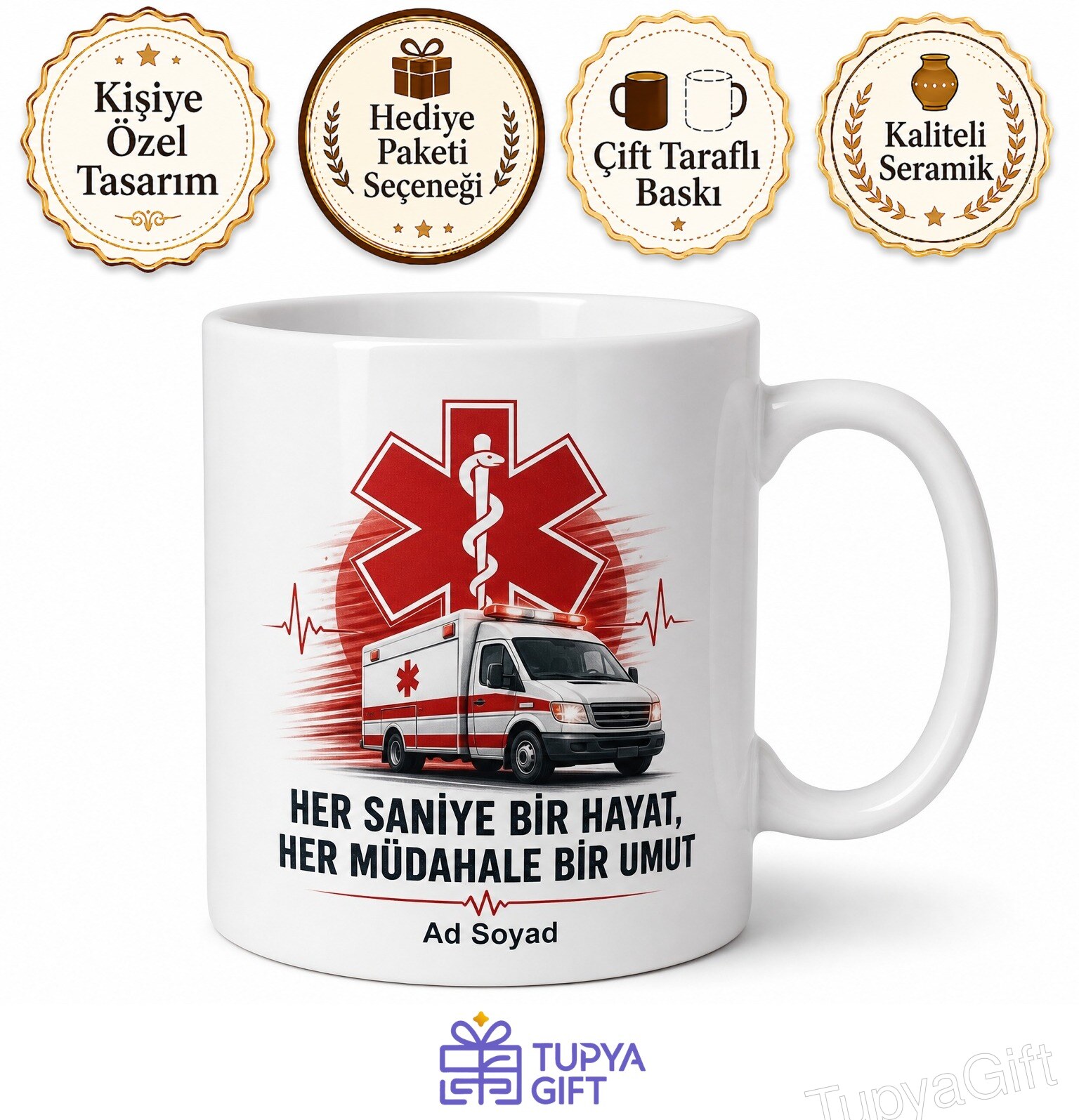 Paramedik Acil Servis Ambulans Sireni İlk Müdahale Kupa Bardak Hediye