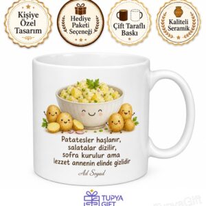 Patates Salatası Yapan Annelere Özel Haşlanmış Patates Gün Menüsü Kupa Bardak Hediye