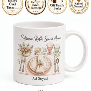 Peçete Kullanan Annelere Yemek Sofrası Desenli Peçete Kupa Bardak Hediye