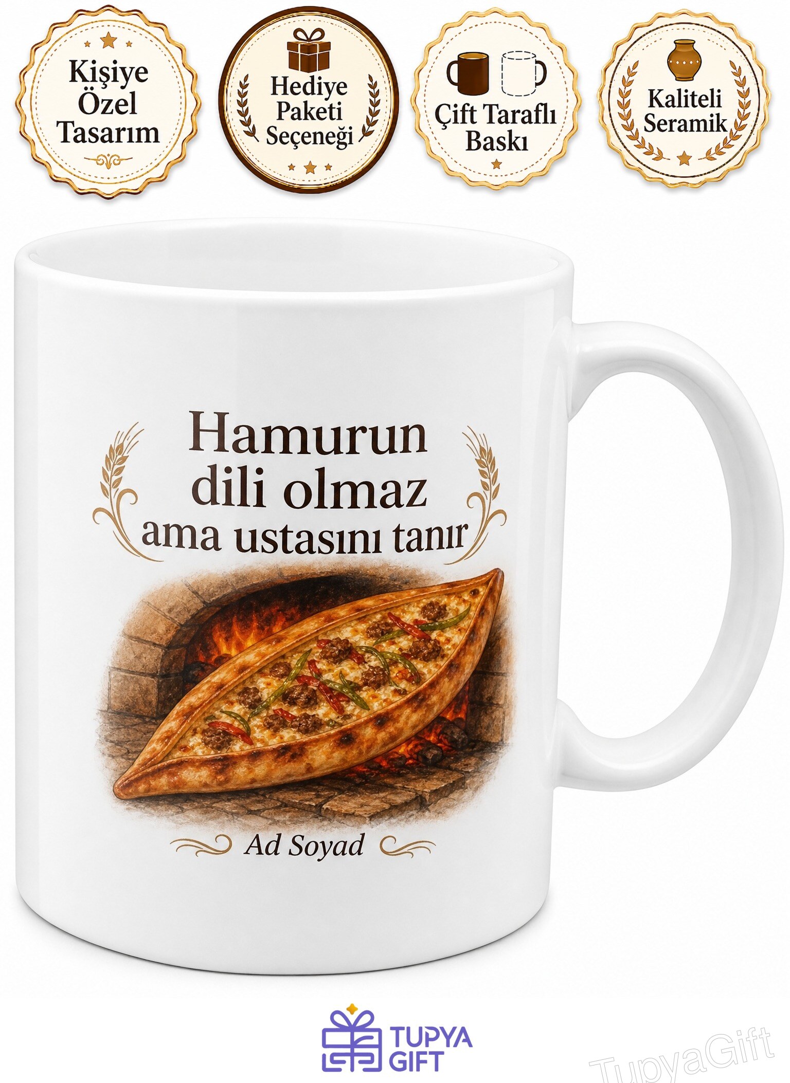 Pideciye Hediye Kıymalı Pide Karadeniz Pidesi Temalı Odun Ateşi Baskılı Kupa Bardak