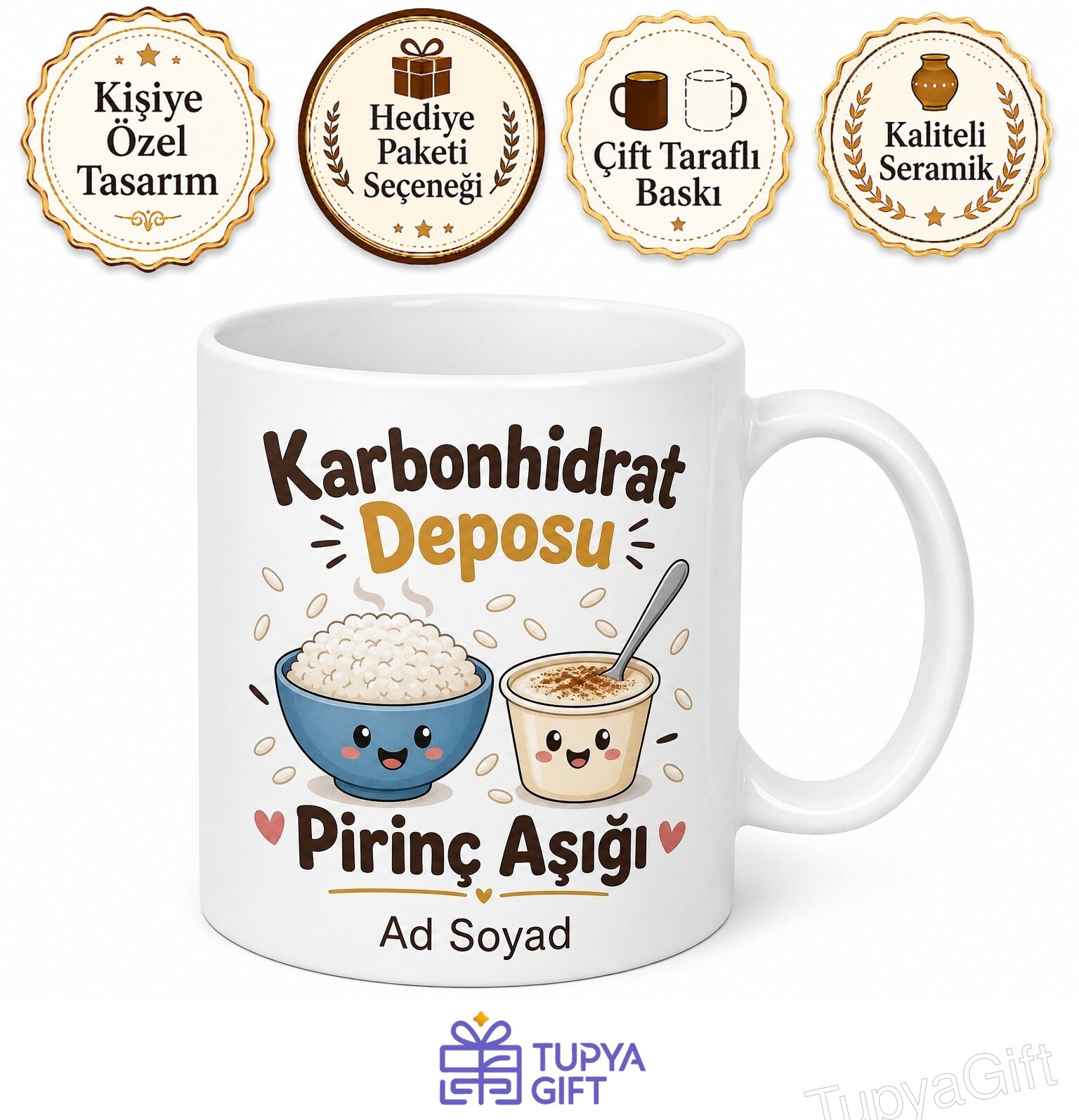 Pirinç Pilavı Sütlaç Karbonhidrat Deposu Kupa Bardak Komik Hediye