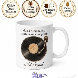 Plak Koleksiyoncusuna Cızırtılı Nostaljik Sesler Çay Kupası Hediye Bardak