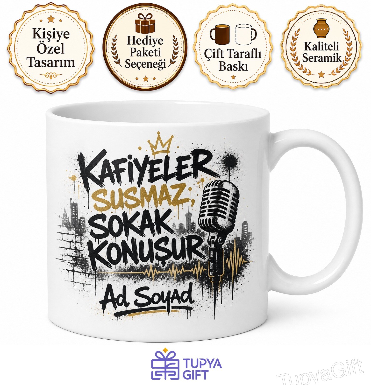 Rap Dinleyenlere Sokak Tarzı Kafiye Ustası Türkçe Rap Kültürü Baskılı Kupa Hediye Bardak