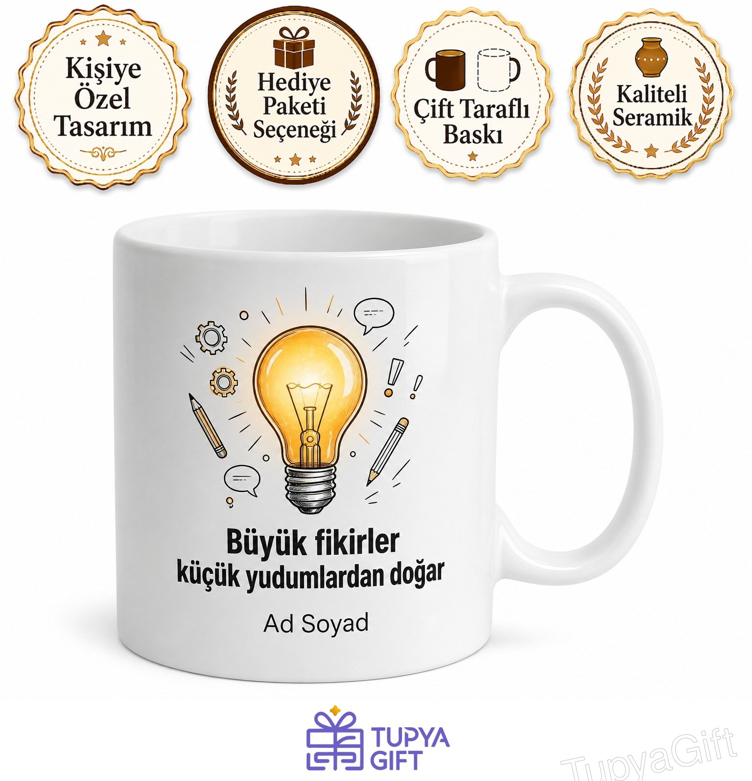 Reklamcı Fikir Ampulü Slogan Brainstorming Baskılı Kupa Bardak Hediye
