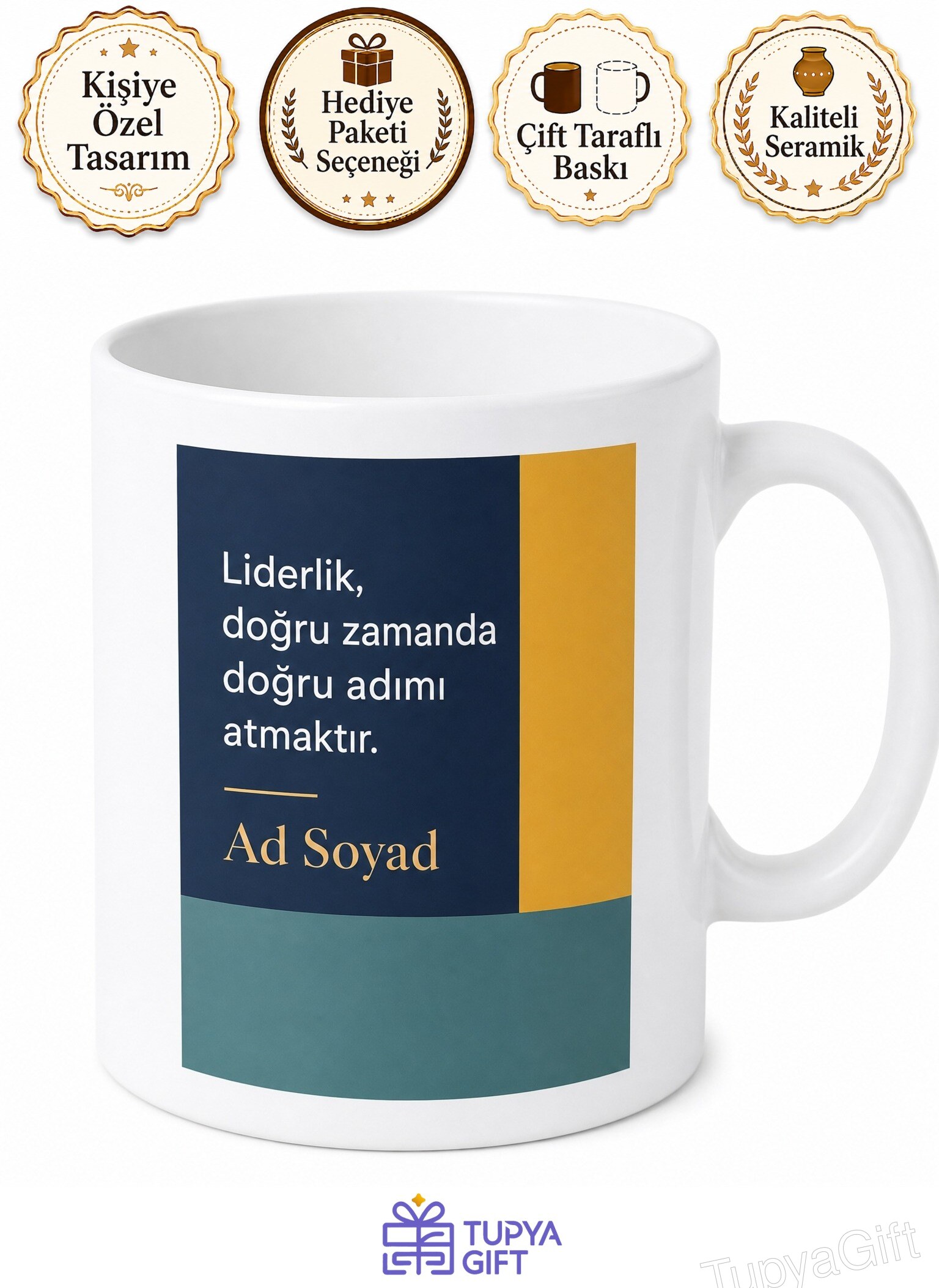 Renk Blokları Tasarımlı Modern İsimli Yönetici Hediye Kupa Bardak