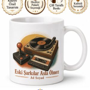 Retro Pikap Atari Kaset Nostalji Eski Şarkılar Tasarım Porselen Kupa Bardak Hediye