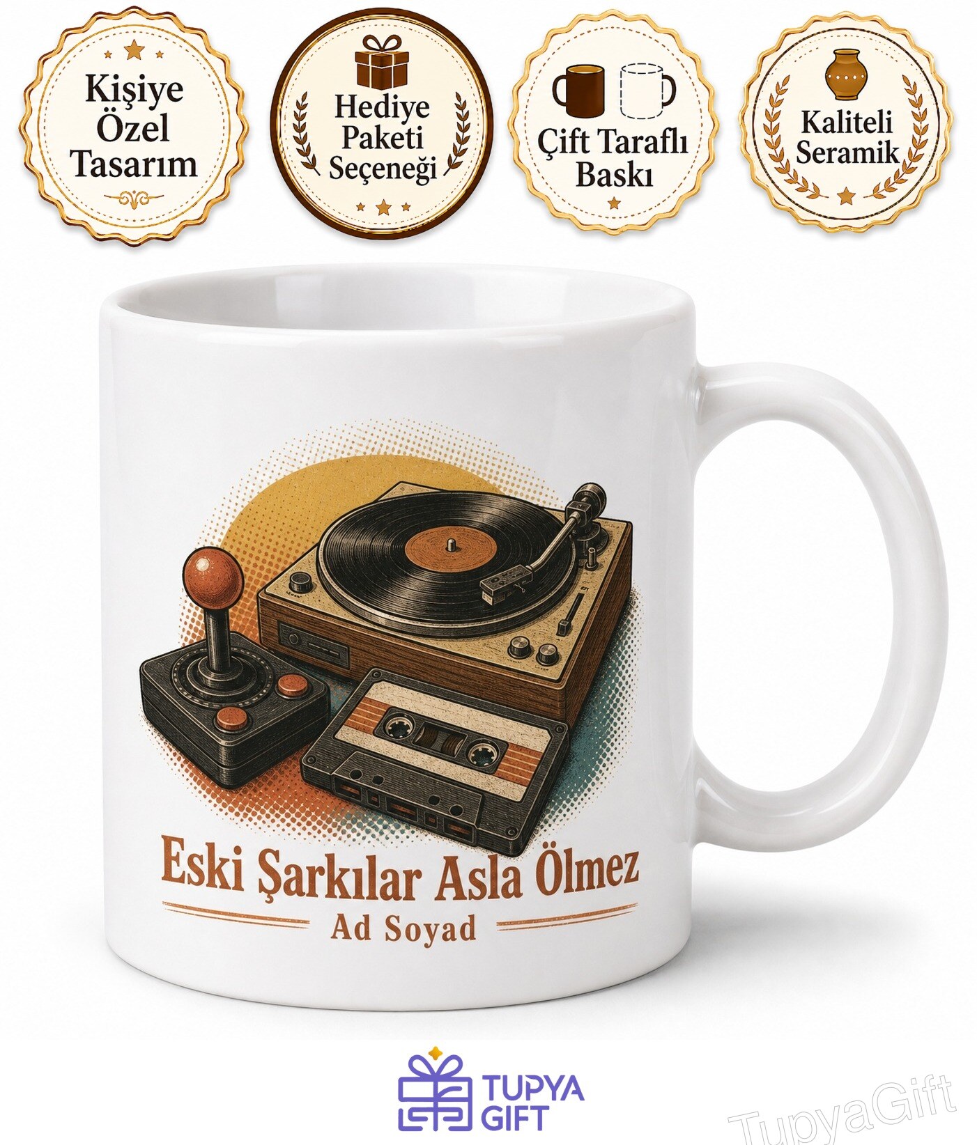 Retro Pikap Atari Kaset Nostalji Eski Şarkılar Tasarım Porselen Kupa Bardak Hediye