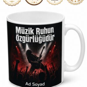 Rock Müzik Elektro Gitar Konser Temalı Baskılı Porselen Kupa Bardak Hediye