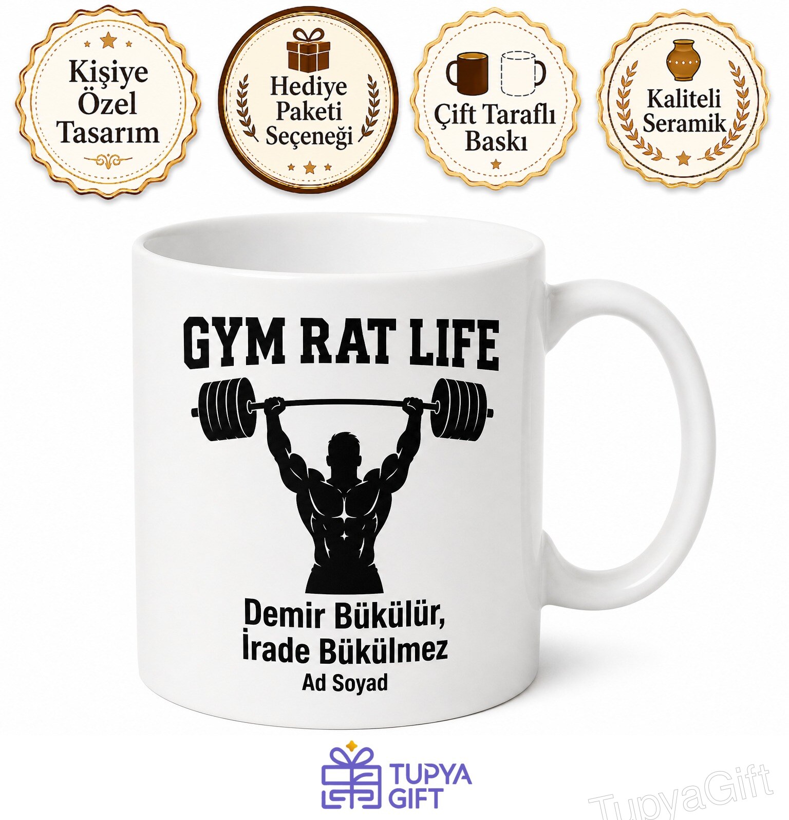 Gym Rat Life Temalı Spor Salonu Faresi Hayatı İngilizce Kupa Bardak Hediye