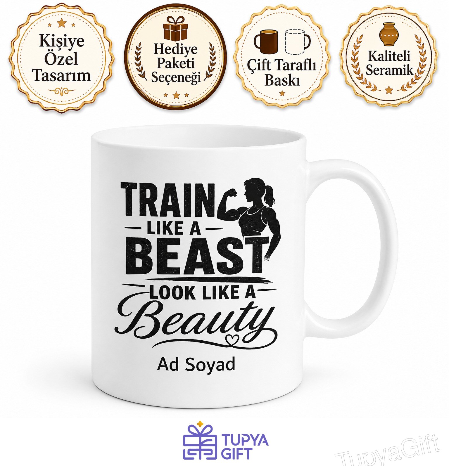 Train Like A Beast Look Like A Beauty Yazılı Motivasyon Spor Temalı Porselen Kupa Bardak Hediye