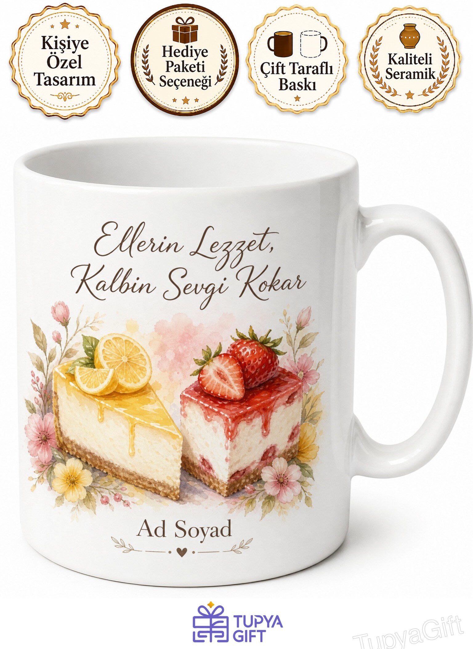 Cheesecake Yapan Anneye Limonlu Çilekli Cheesecake Temalı Kupa Bardak Hediye