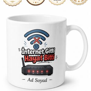İnternet Gitti Hayat Bitti Esprili Modem Ve Wifi Hatırası Kupa Bardak Hediye
