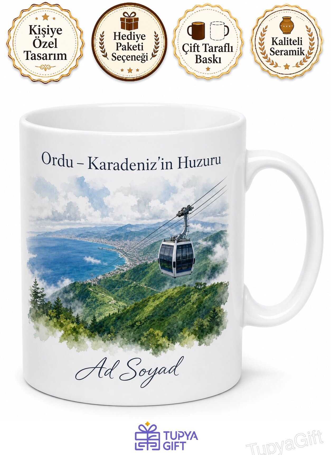 Ordu Plakalı Boztepe Teleferik Manzaralı Karadeniz Ruhu Kupa Bardak Hediye