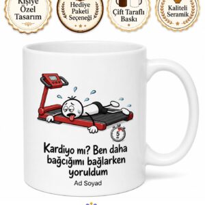 Koşu Bandında 5 Dakika Duran Tembel Koşucuya Kardiyo Başlangıç Kupa Hediye Bardak