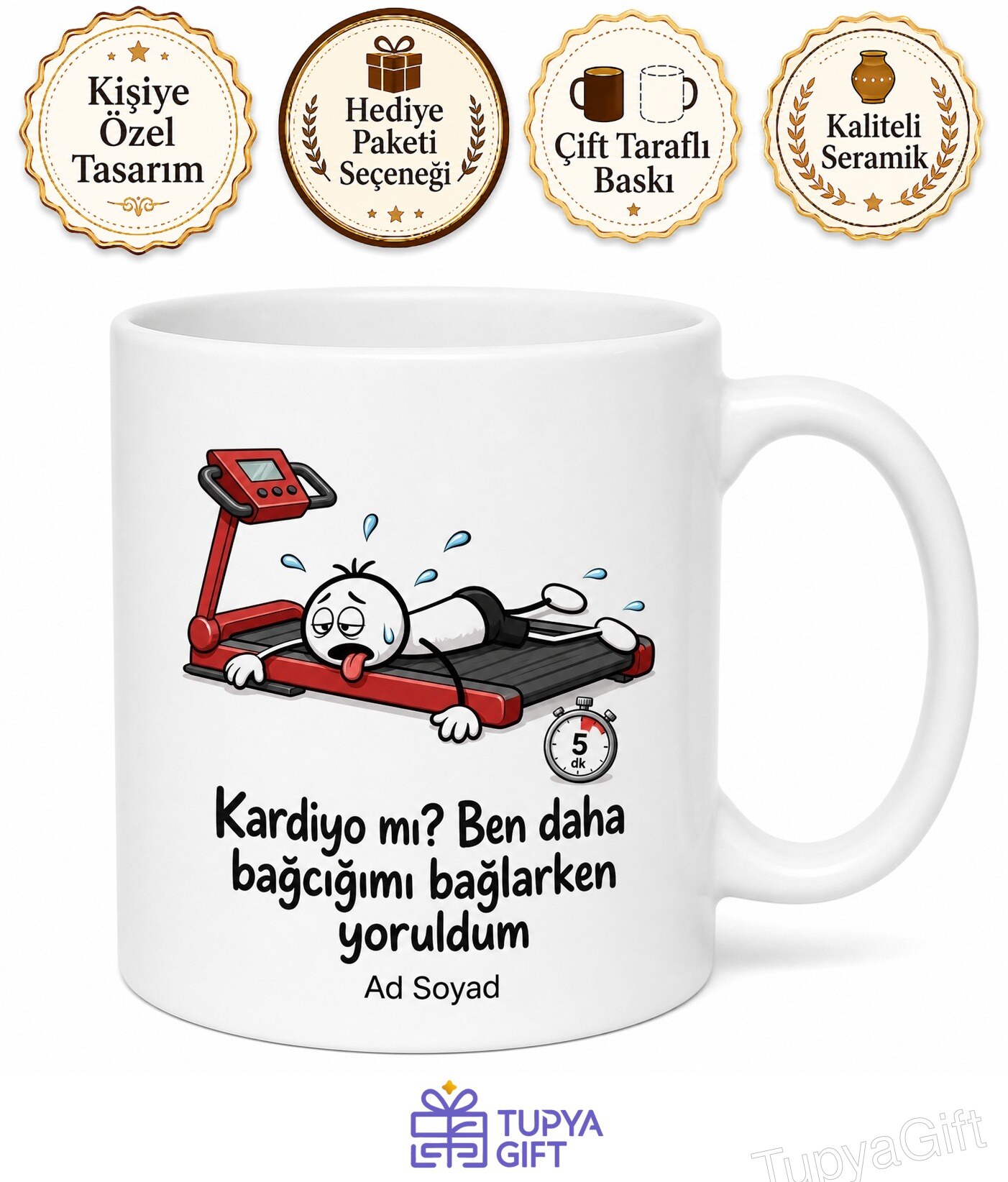 Koşu Bandında 5 Dakika Duran Tembel Koşucuya Kardiyo Başlangıç Kupa Hediye Bardak