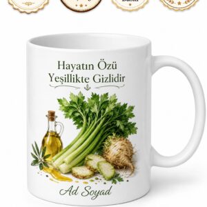 Kereviz Kullananlara Kereviz Kökü Sapı Zeytinyağlı Kereviz Temalı Kupa Bardak Hediye