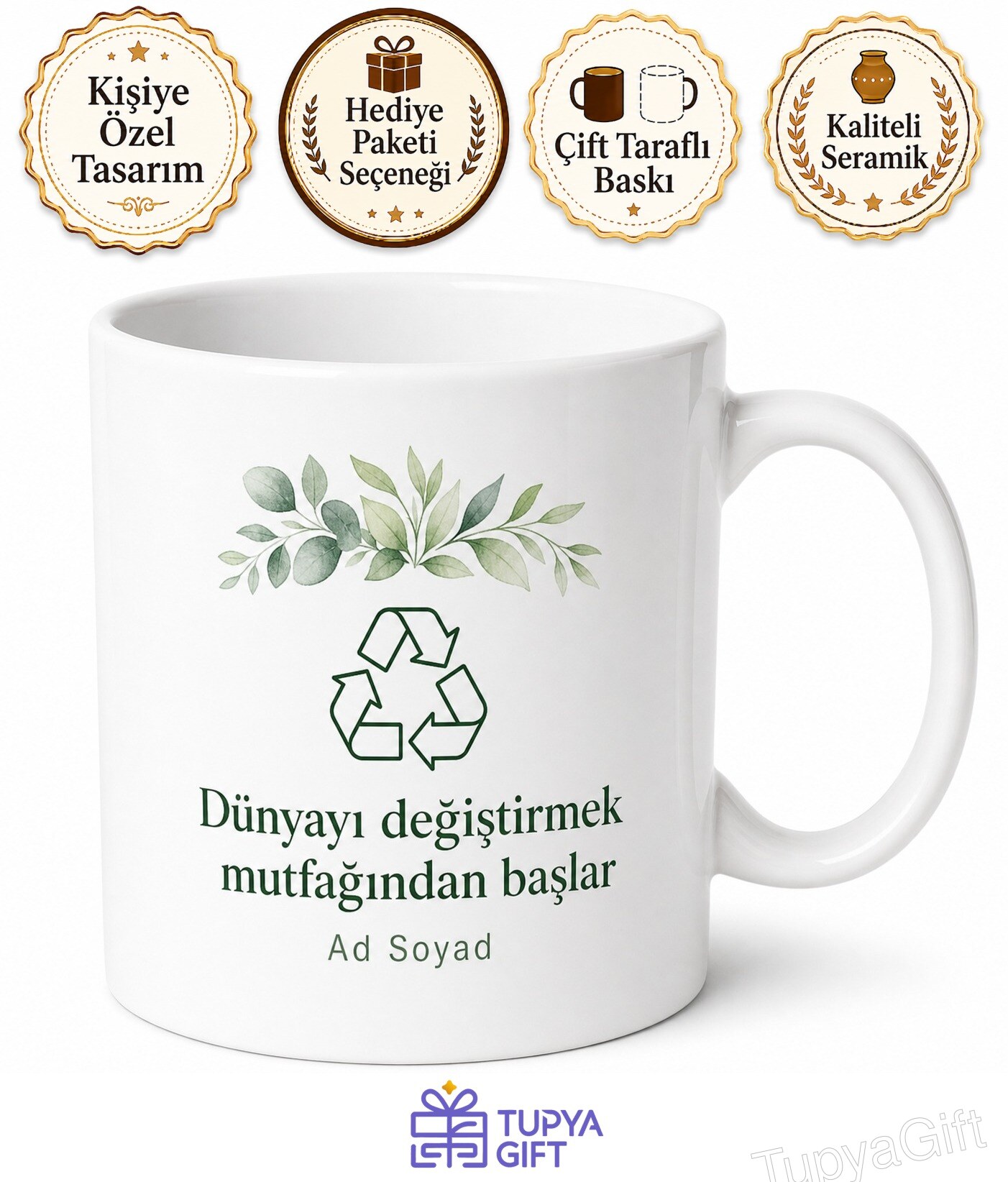 Sıfır Atık Mutfak Çöpsüz Yaşam Kupa Bardak Hediye Porselen Kupa