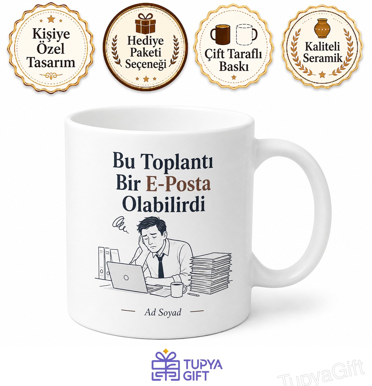 Toplantı Ayarlayalım Diyen Beyaz Yakalı Esprili Kahve Kupası Hediye Bardak