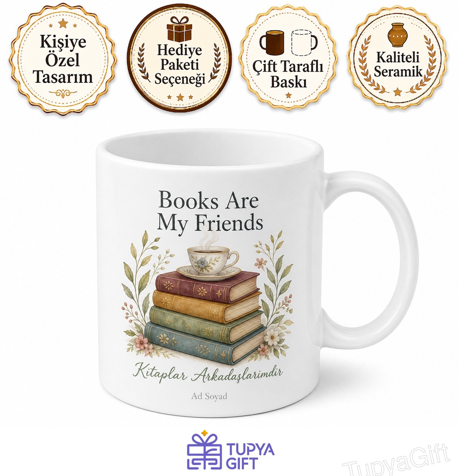 Books Are My Friends Baskılı Kitaplar Arkadaşlarımdır İngilizce Kupa Bardak Hediye