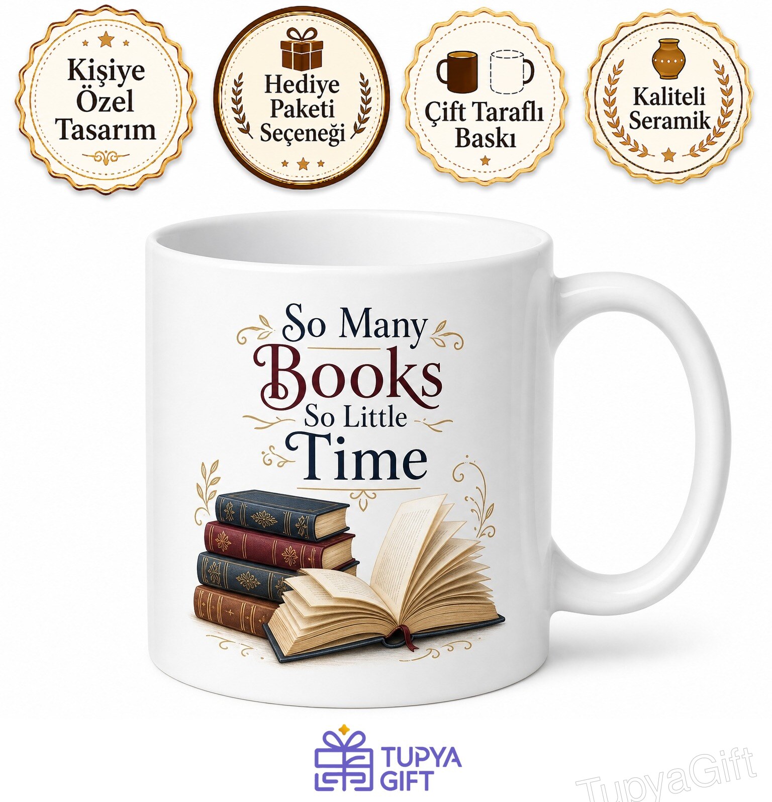 So Many Books So Little Time Temalı Çok Kitap Az Zaman İngilizce Kupa Bardak Hediye