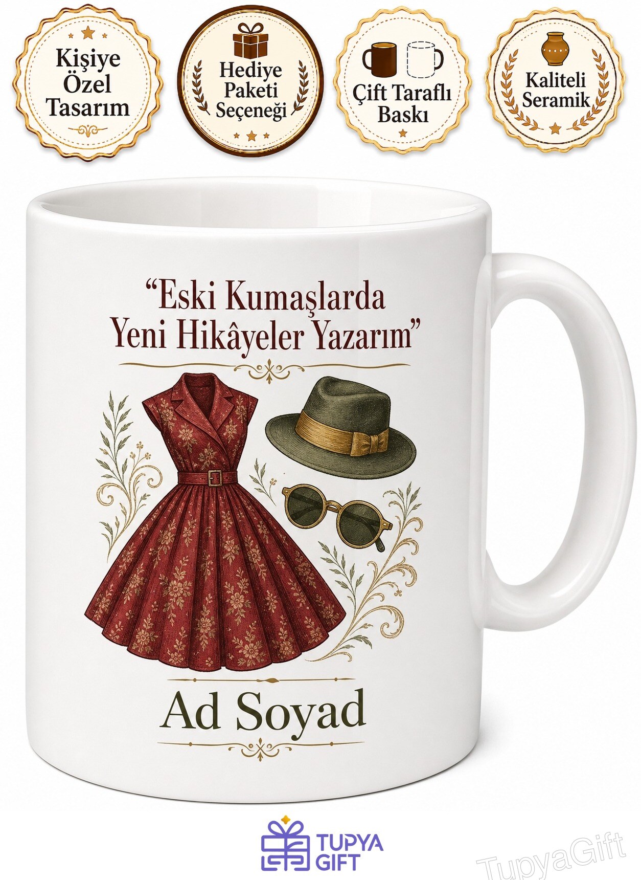 Vintage Giyinenlere İkinci El Şıklık Dönem Kıyafetleri Retro Tarz Kupa Hediye Bardak