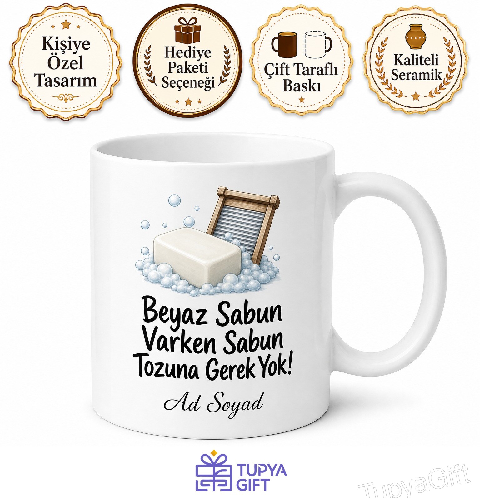Beyaz Sabun Kullanan Annelere Sabun Tozu Elde Yıkama Kupa Bardak Hediye