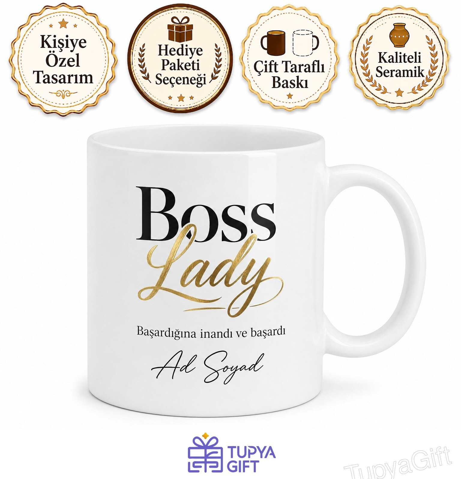 Boss Lady Baskılı Patron Kadın İngilizce Kupa Bardak Hediye Ofis Mug