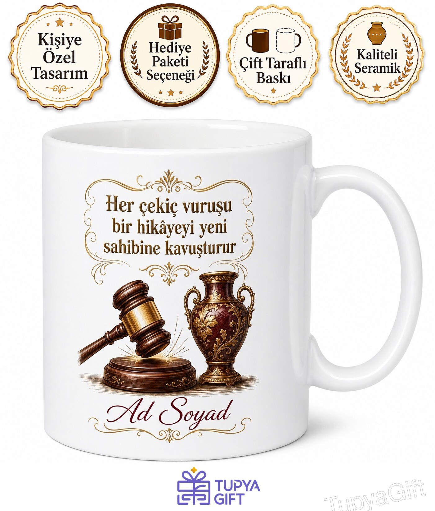 Müzayede Satıcısı Çekiç Vuran Antika Değer Kupa Bardak Müzayede Hediye