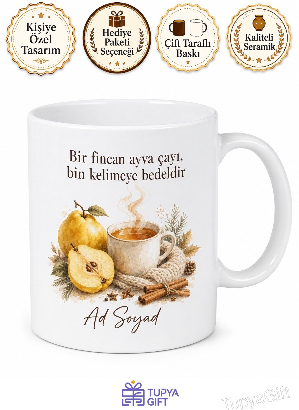 Ayva Çayı İçenlere Kış Çayı Kupa Bardak Hediye Özel Tasarım Porselen Mug