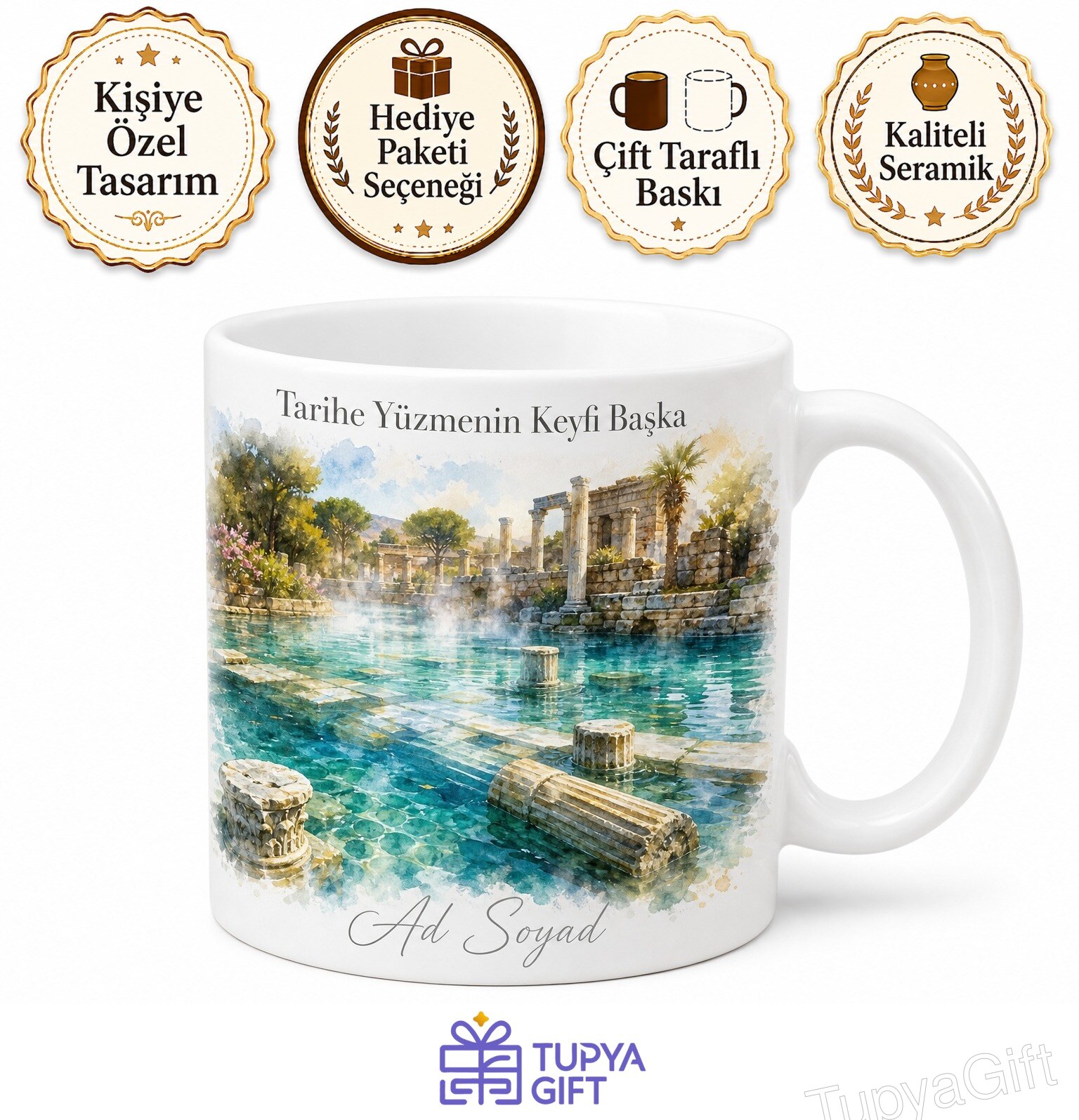 Hierapolis Antik Havuz Sütunlar Arası Yüzme Keyfi Denizli Kupası Hediye Bardak